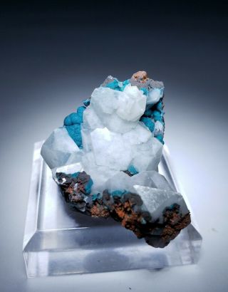 Beauty - Cubed Calcite On Blue Rosasite Crystals,  Ojuela Mine Mexico
