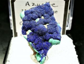 Minerals : Blue Azurite Crystals On Green Botryoidal Malachite From Arizona