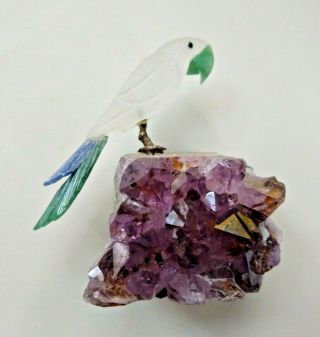 Vintage Brazilian Handcrafted Stone Bird With Amethyst Base