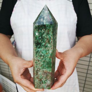 Natural Red And Green Epidote Quartz Crystal Polished Column Healing 1419g