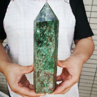 Natural Red and Green Epidote Quartz Crystal Polished column Healing 1419g 3