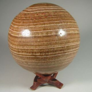 3.  5 " Banded Aragonite Sphere Ball W/ Stand - Morocco - 90mm - 2.  2 Lbs.