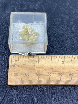 Neat Autinite (Uranium Phosphate) Mineral Specimen in Thumbnail Box - Estate Find 2