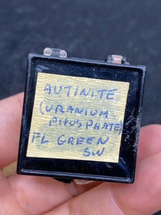 Neat Autinite (Uranium Phosphate) Mineral Specimen in Thumbnail Box - Estate Find 3