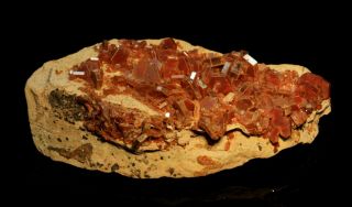 Vanadinite glossy,  red - orange crystals on matrix fine mineral cab Mibladen 3