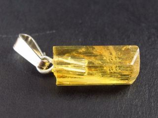 Gem Heliodor Gold Beryl Silver Pendant From Tajikistan - 0.  8 "