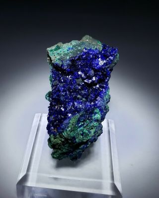 Sparkling - Blue Azurite Crystals On Green Malachite Matrix,  Mine China