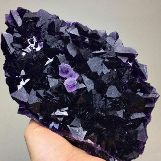 701g Purple Cubic Fluorite On Deep Purple Octahedral Fluorite Mineral Specimen