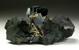 Arfvedsonite – Large Black Crystals On Matrix From Mont Saint - Hilaire