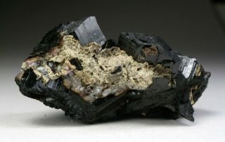 ARFVEDSONITE – Large Black Crystals on Matrix from Mont Saint - Hilaire 2
