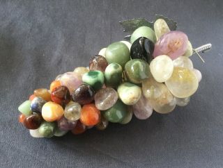 Vintage Semi Precious Stone Grapes Polished Bunch Cluster Multicolor Quartz