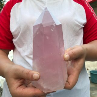 2.  9lb Natural Rose Pink Obelisk Quartz Crystal Pyramid Terminated Wand Aa88