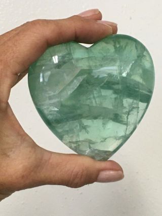 Green Fluorite Quartz Crystal Heart Healing Mineral Polished Stone 3 " 250 Grams