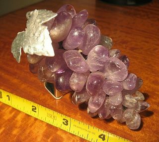 Vintage Amethyst Carved Semi Precious Stone Grapes Large Fruit Cluster 4.  5 "