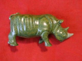 Vintage Natural Carved Yellow Marbled Green Jade Carved Rhinoceros Figurine 127g