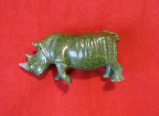 Vintage Natural Carved Yellow Marbled Green Jade Carved Rhinoceros Figurine 127g 2