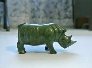 Vintage Natural Carved Yellow Marbled Green Jade Carved Rhinoceros Figurine 127g 3