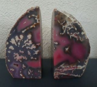 Pair Polished Pink Agate Quartz Geode Bookends 5 3/8 " Brazil