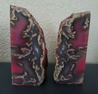 Pair Polished Pink Agate Quartz Geode Bookends 5 3/8 