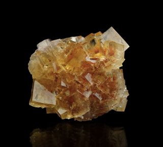 Yellow Fluorite Crystals With Red Zonations From Moscona Mine - Asturias