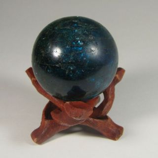 40mm Blue Apatite Crystal Sphere Ball W/ Stand - Madagascar