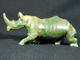 A Larger Deep Green Rhinoceros Or Rhino Verdite Sculpture From The Congo 195gr