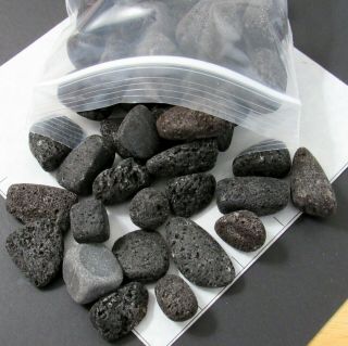 CLOSEOUT - LAVA STONE tumbled 1 lb 3 oz bulk stones black porous 5/8 - 1 3/8 