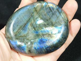 A Bright Blue and Gold Flash on this Big Polished Labradorite PEBBLE 262gr 3