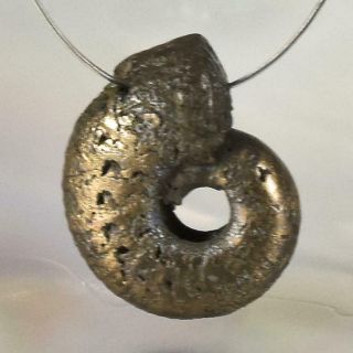 Ammonite Rare Gold Pyrite Fossil Crucilobiceras Uk Focal Bead Pendant 1.  35 G