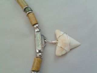 Leather Black Cord With Wood And Silver Plated Beads & Shark 