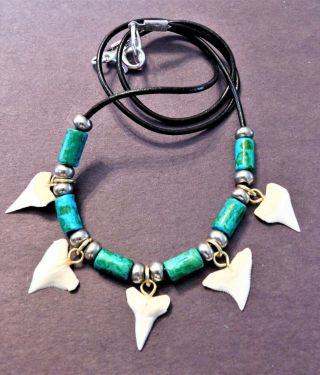 Multi Shark Tooth Necklace With Beads To Accent This One Of A Kind