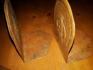 ANTIQUE HANDWROUGHT COPPER FRATERNITY BOOKENDS 2