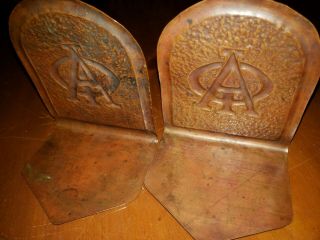ANTIQUE HANDWROUGHT COPPER FRATERNITY BOOKENDS 3