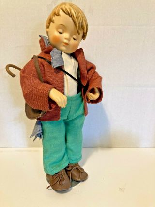 1988 Hummel Goebel Porcelain Doll 13 " Soft Body Boy With Umbrella And Bag