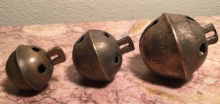 3 Antique Brass Petal Sleigh Bells,  Size 10 Size 7 & Size 5 2