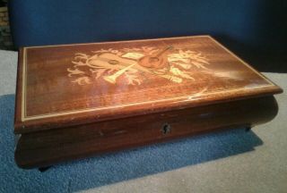Vintage Italian Inlaid Laquered Wood Lute Music Jewelry Box Play 2
