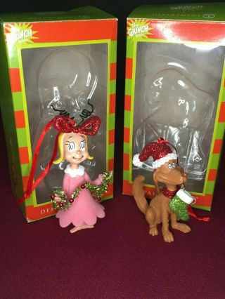 Dept.  56 ⬪ Dr.  Seuss Grinch Christmas Ornaments Max W/ Stocking Cindy W/ Tinsel