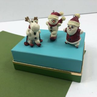 3 Billy Buttons Miniature Christmas Ornaments Santa Snowman Moose Ski Dept 56