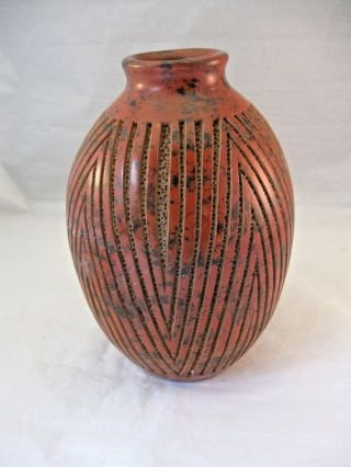 Vintage Ceramic Vase W A Groved Decoration.  Very Unusual