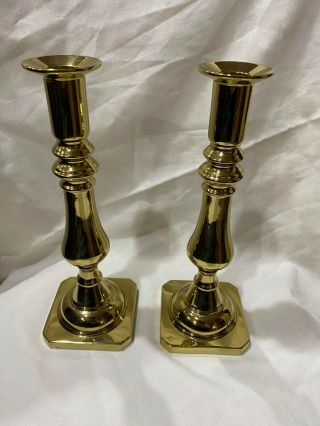 Vintage 9 " Virginia Metalcrafters Heavy Polished Brass Candlesticks