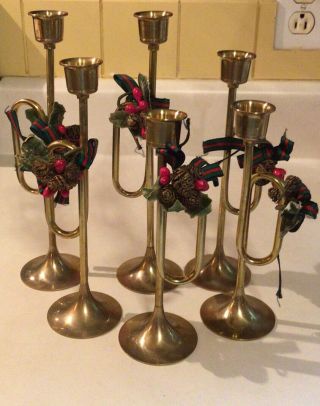 Vintage Set Of 6 Brass Trumpet Candlesticks Candle Holders By Interpur Taiwan