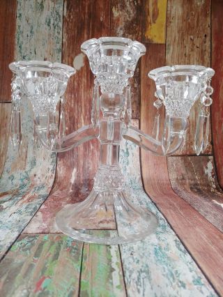 3 Candle Pressed Glass Candle Holder 11 1/4 " Tall
