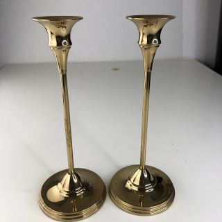 Vintage Brass Candlestick Candle Holders 9” Set Of 2 2
