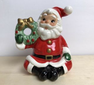 Vintage Napco Christmas Sitting Santa Figurine W/ Wreath 8393 Napcoware