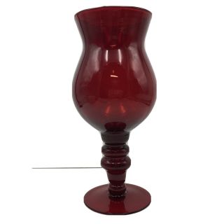 Large Ruby Red Hurricane Art Glass Candle Holder 11 ",