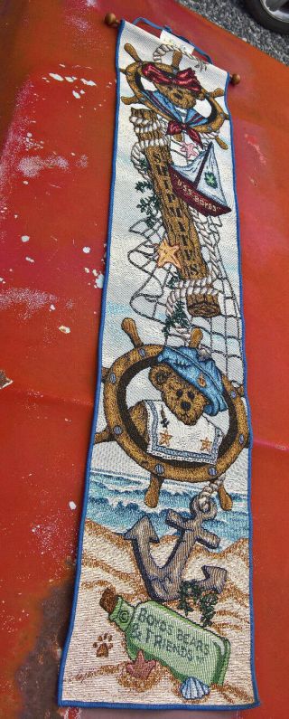 Large Boyds Bears Friend Woven Tapestry Wall Hanging Bell Pull Nautical Sea Ship