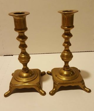 Vtg Antique Brass Ribbed Candle Stick Holders - Set Of Two (2) - Victorian Style