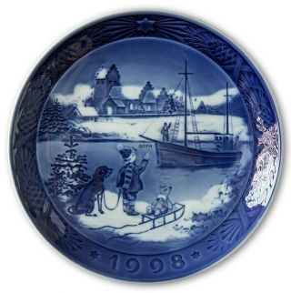 Royal Copenhagen Denmark Blue Christmas Plate 1998 - Welcome Home