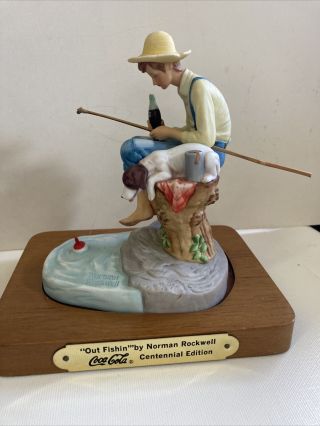 Norman Rockwell “out Fishin” Coca Cola Collectible Figurine 1985