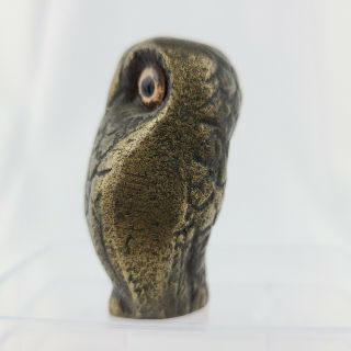 Owl Brass Bronze Vintage Heavy Cast Metal Bird Paperweight 2 1/4 